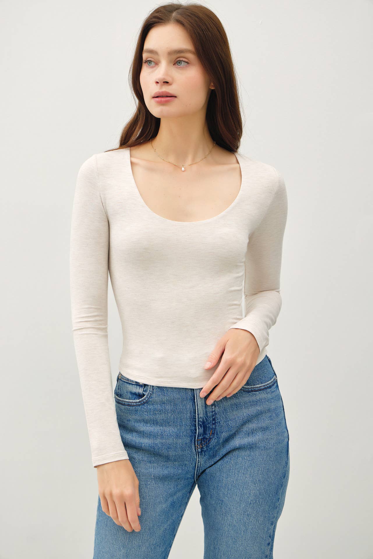 Fitted Basic Scoop Neck Long Sleeve Top