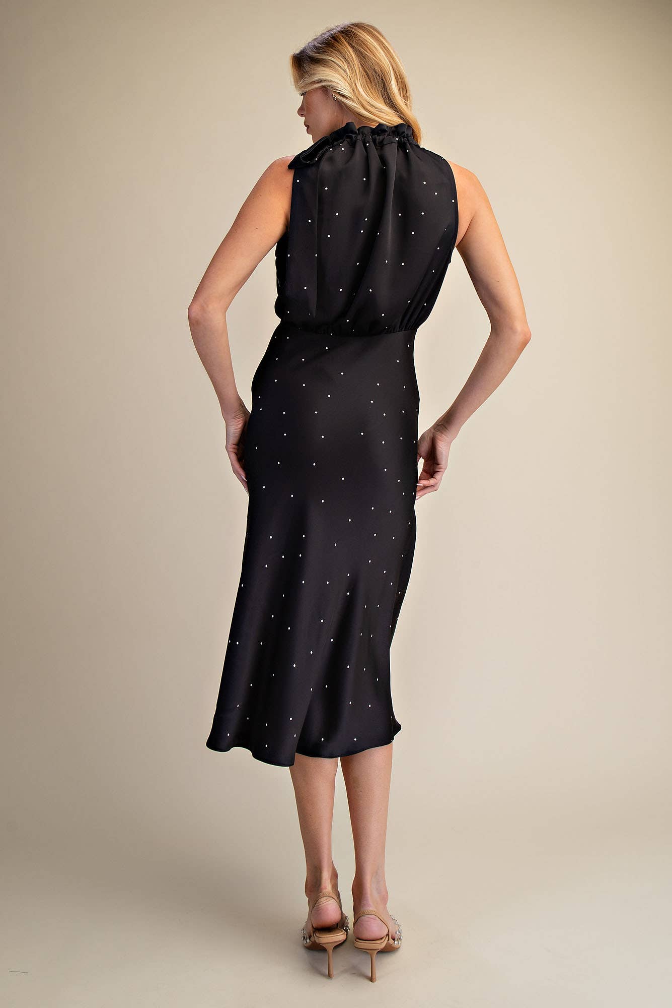 Ruffle Tie Neck Sleeveless Midi Dress