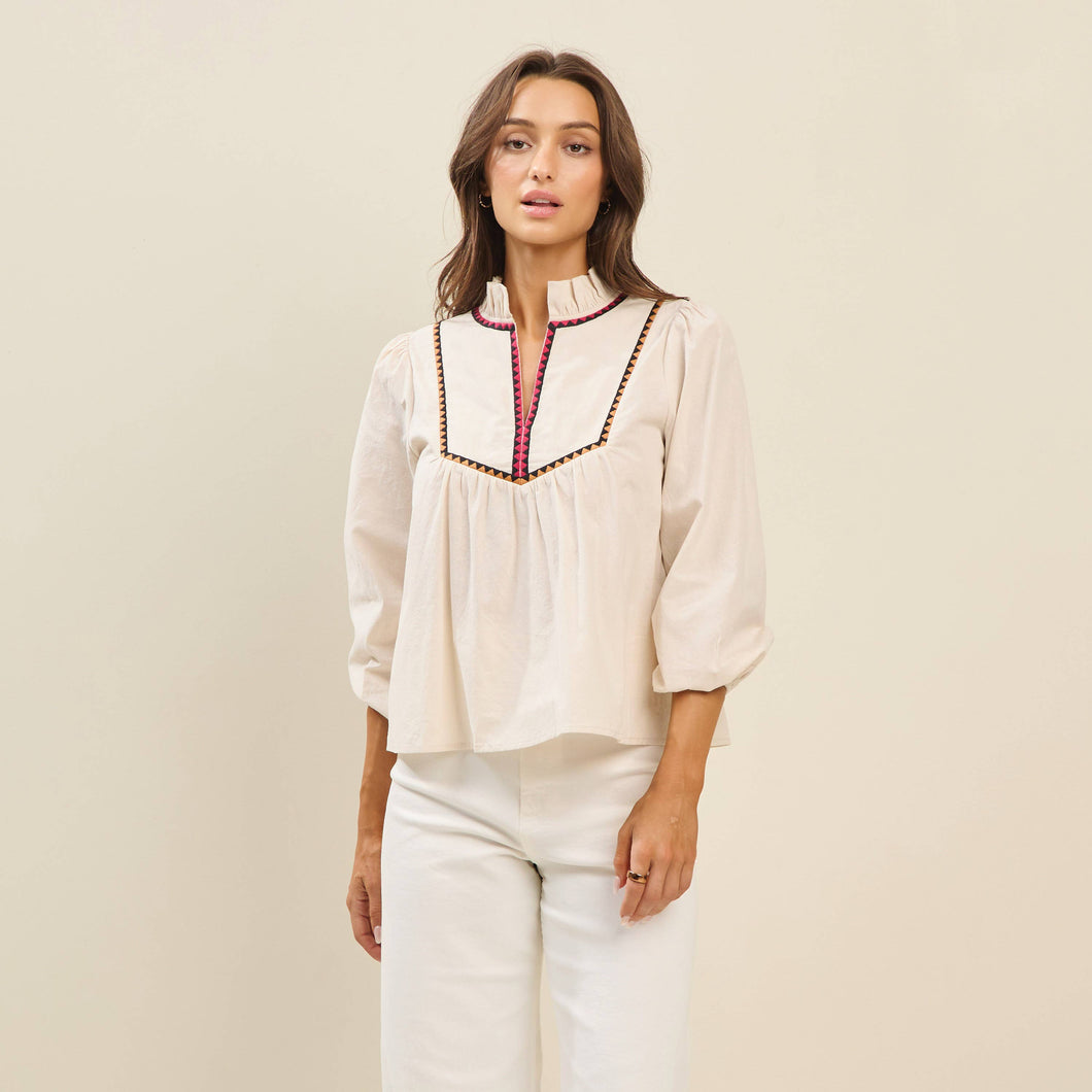 Embroidered Bib Front Top