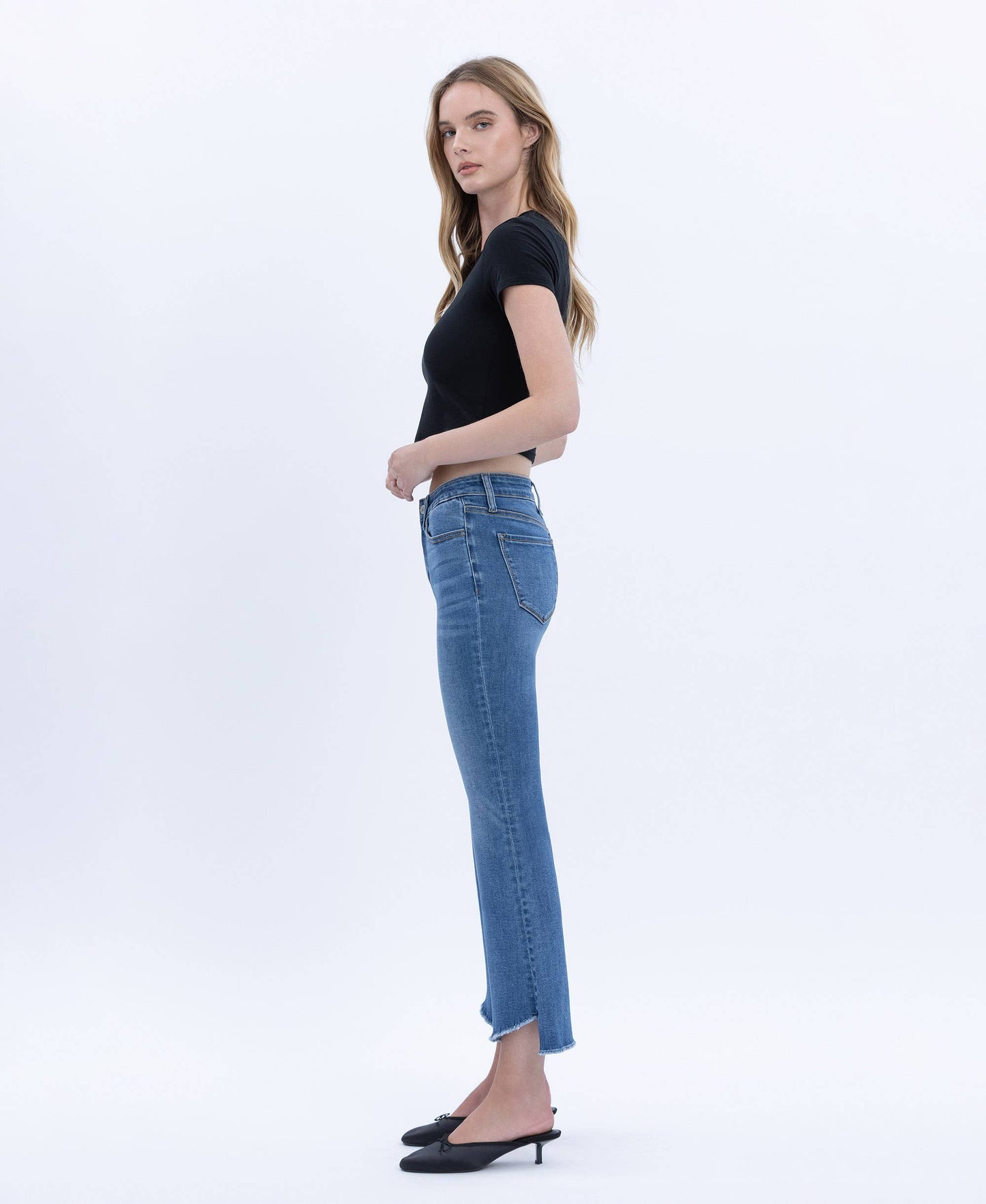 Alison Mid Rise Step Hem Crop Flare