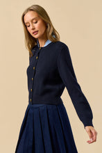 Load image into Gallery viewer, Gold Button Ruffle Neck Cardigan Sweater
