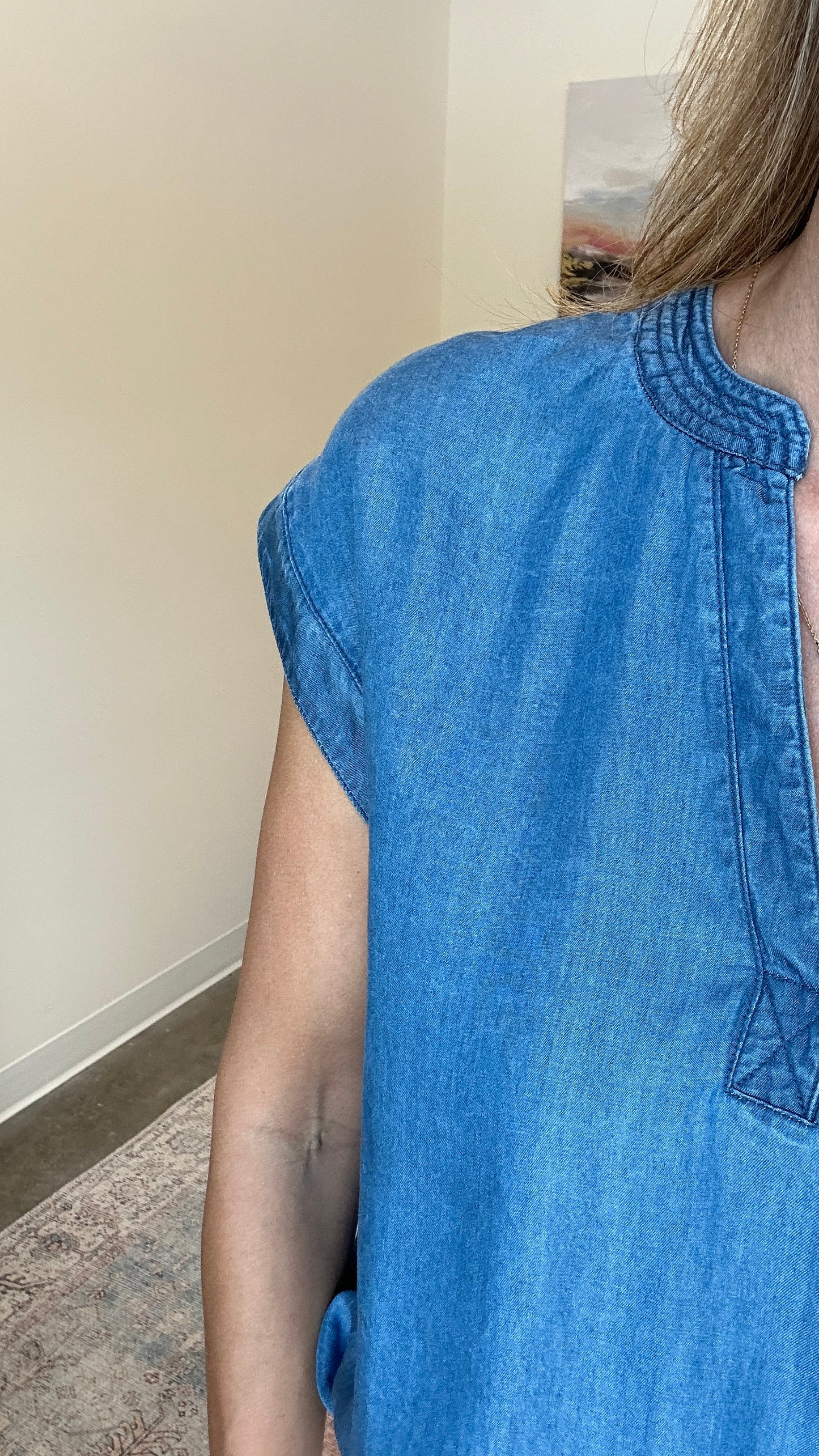 Split Neck Chambray Top