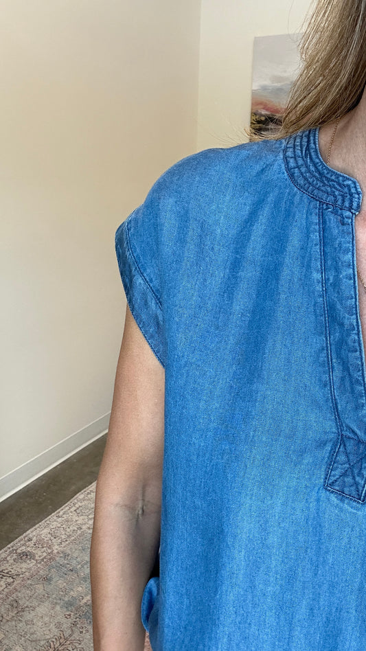 Split Neck Chambray Top