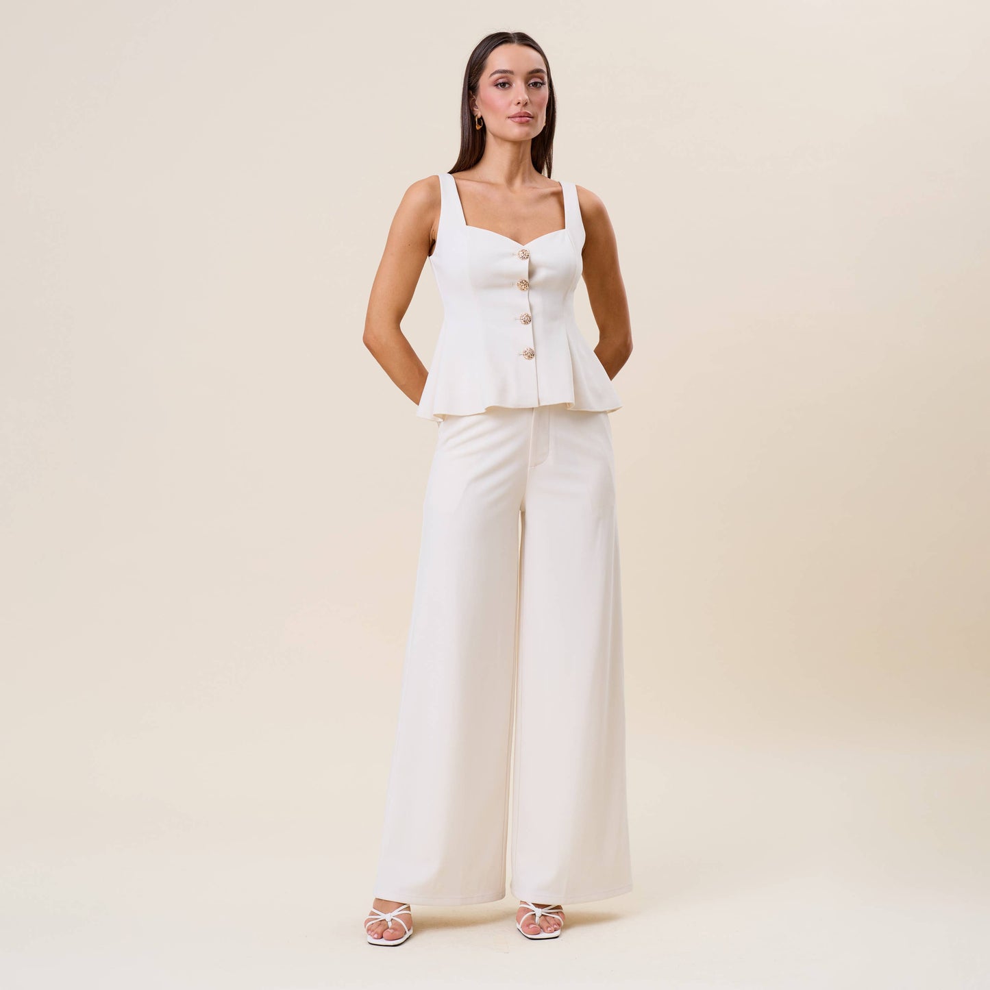 Gold Button Wide Leg Pants