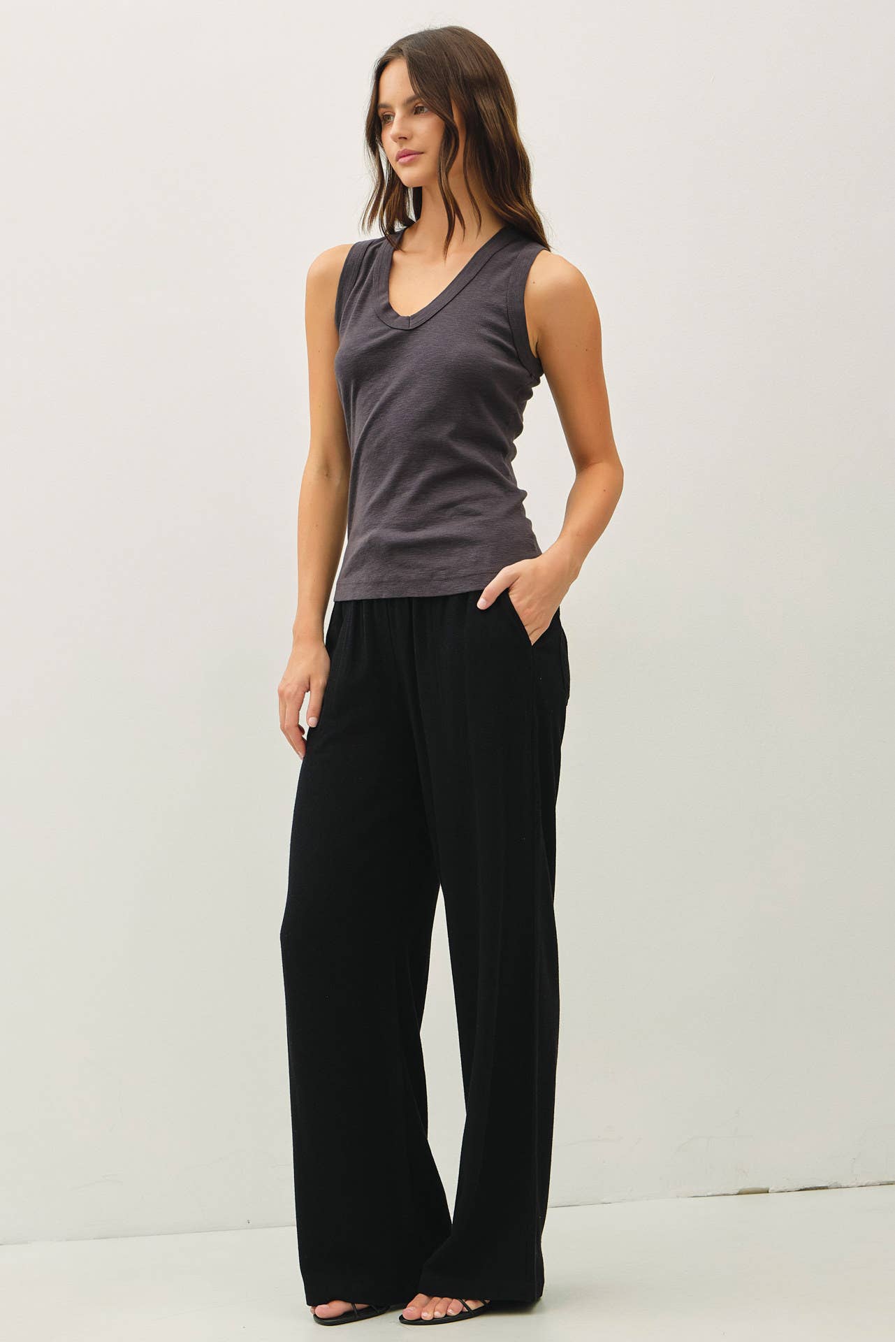 Fitted Slub Cotton V-Neck Tank Top