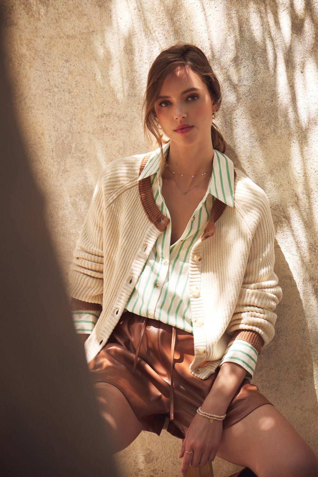 Chunky Knit Contrast Collar Cardigan Sweater