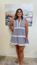 Load image into Gallery viewer, Scallop Trim Tiered Striped Dress
