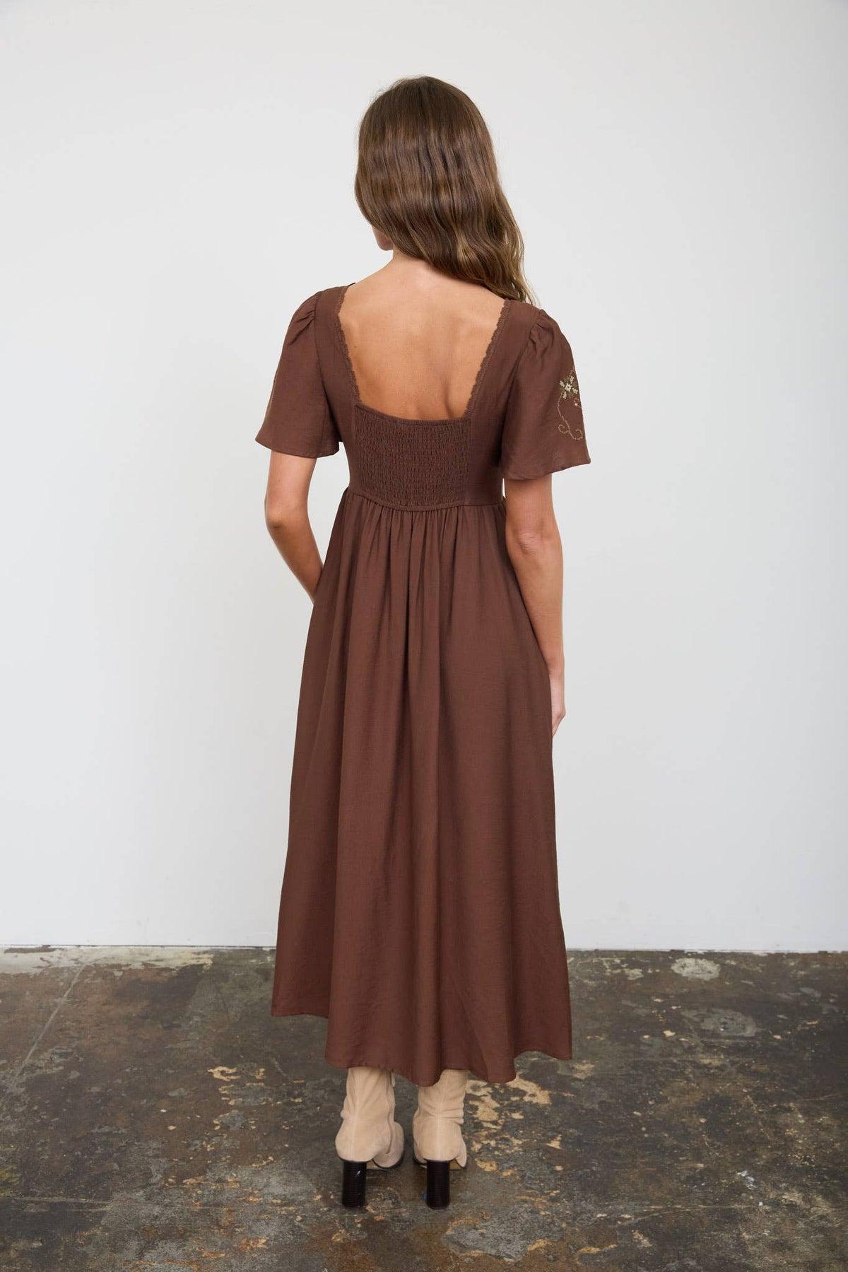Embroidered Bell Sleeve Midi Dress