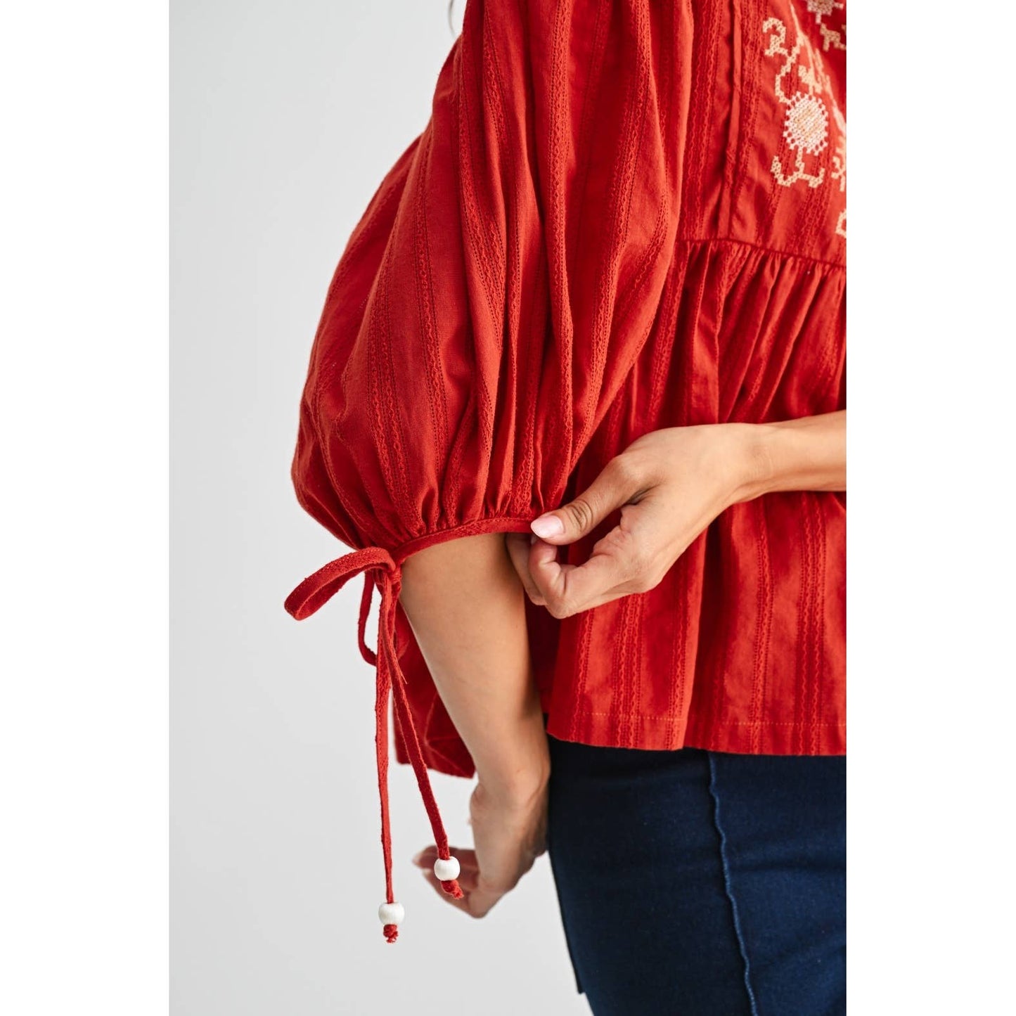 Embroidered V-Neck Boho Blouse Top