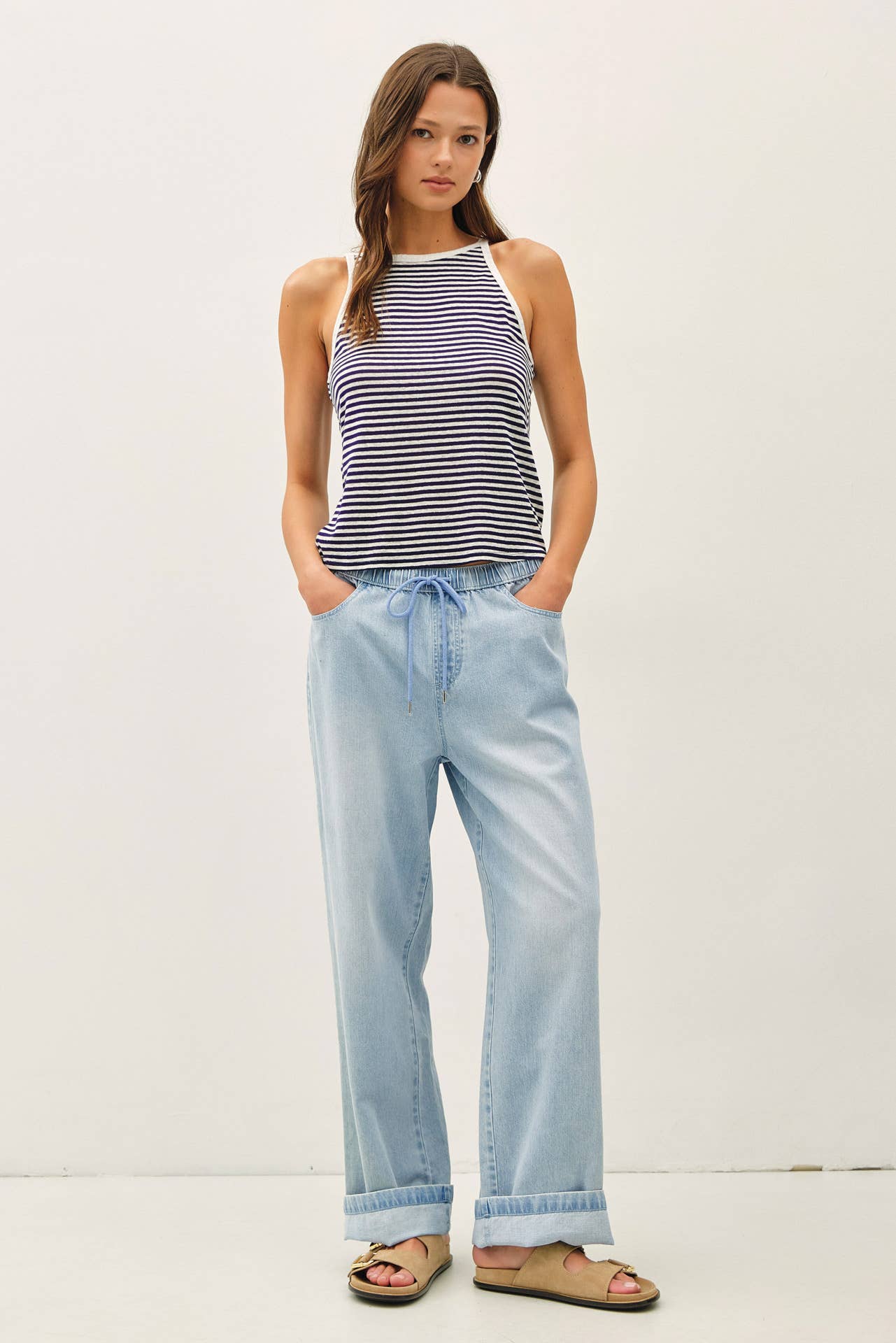 Pull On Wide Leg Denim Pants