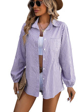 Load image into Gallery viewer, Vertical Striped Long Sleeve Button Down Top
