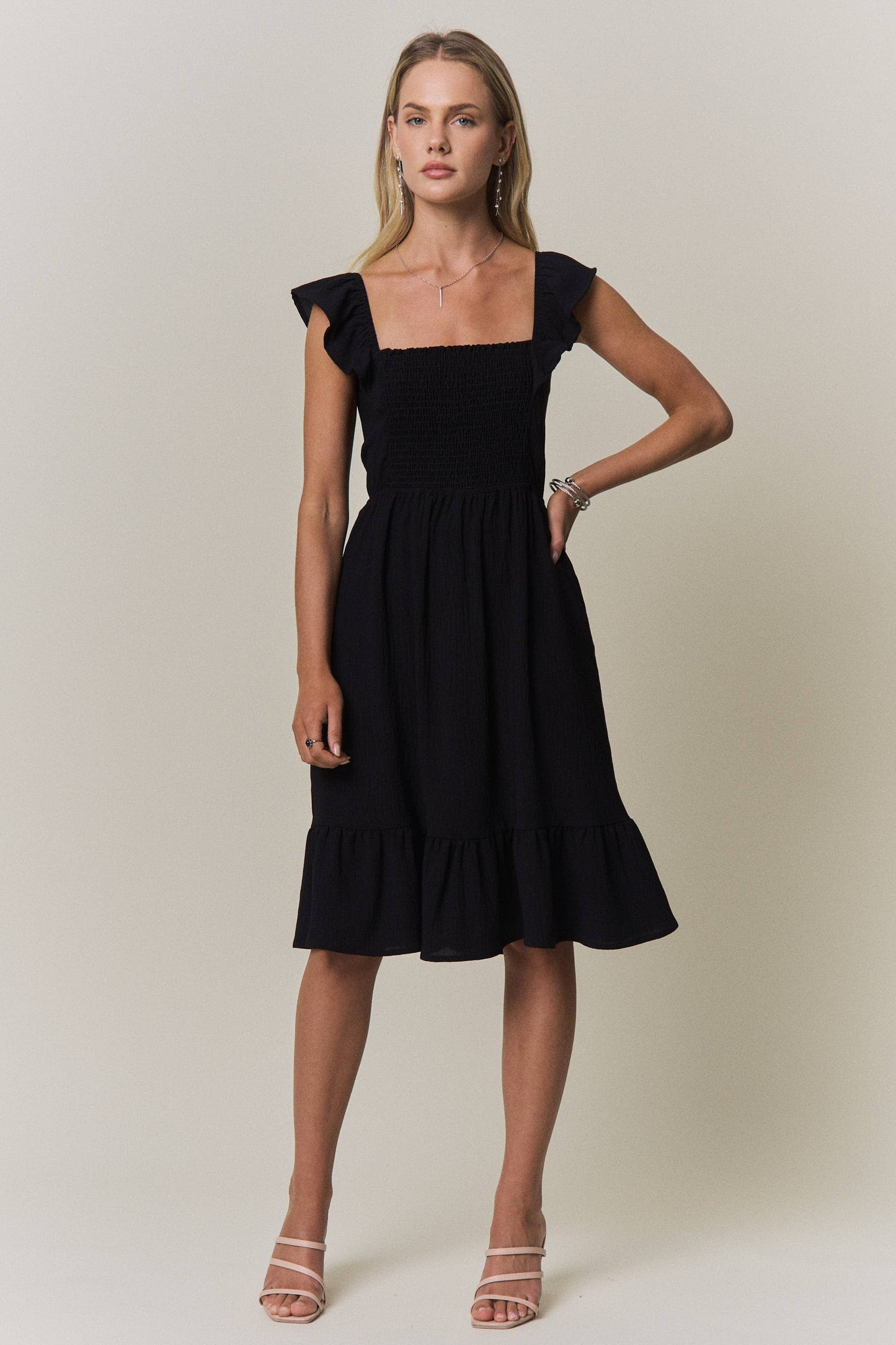 Fluttle Sleeve Smocked Mini Dress