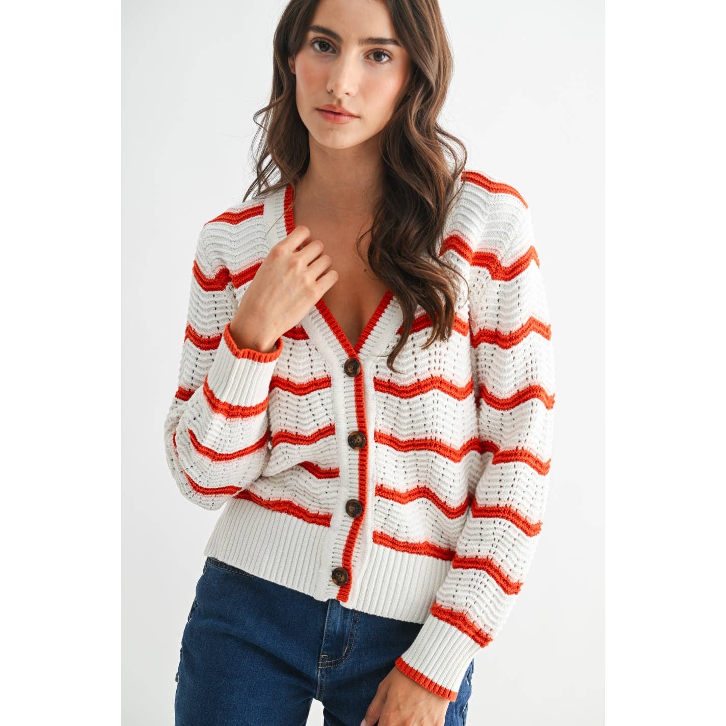 Chevron Stripe Knit Cardigan Sweater