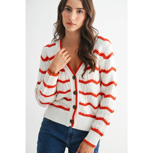 Chevron Stripe Knit Cardigan Sweater
