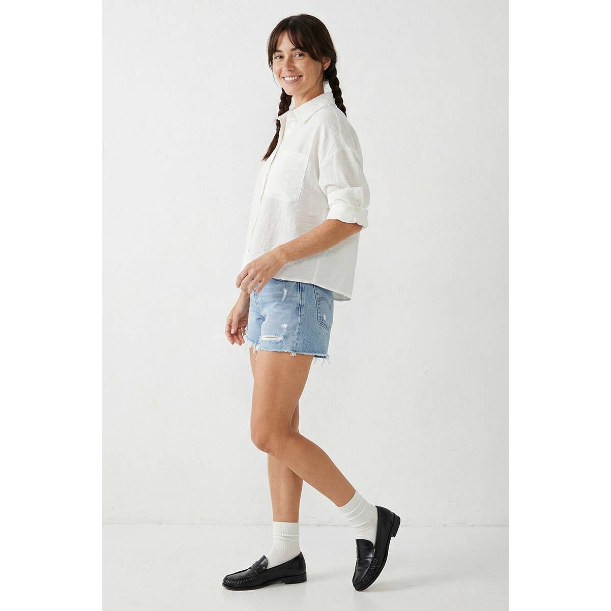 Linen Blend Rolled Sleeve Shirt