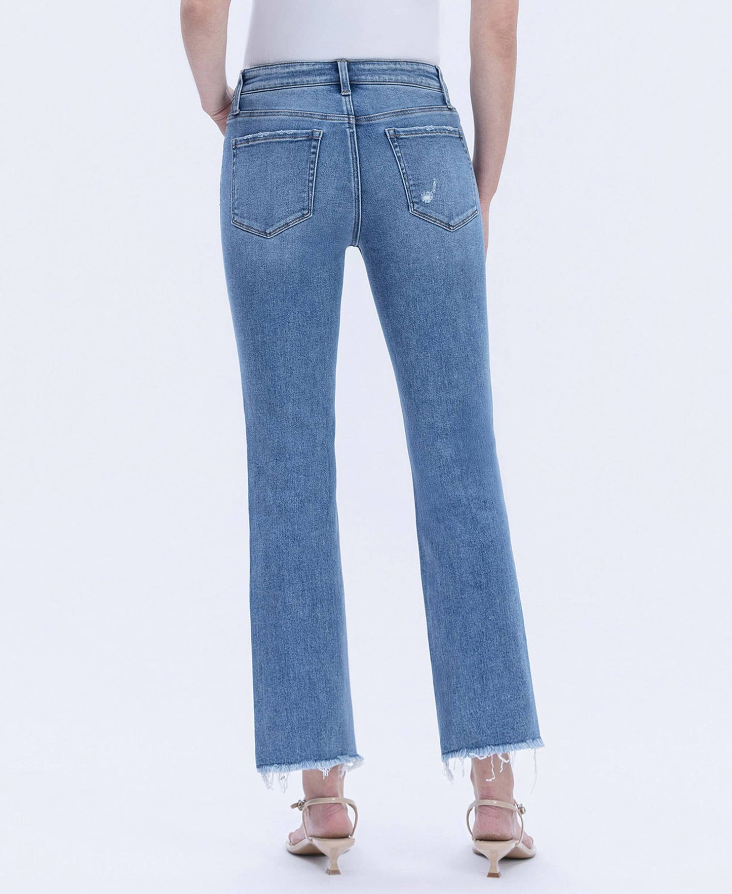 Mid Rise Raw Hem Crop Straight Jeans