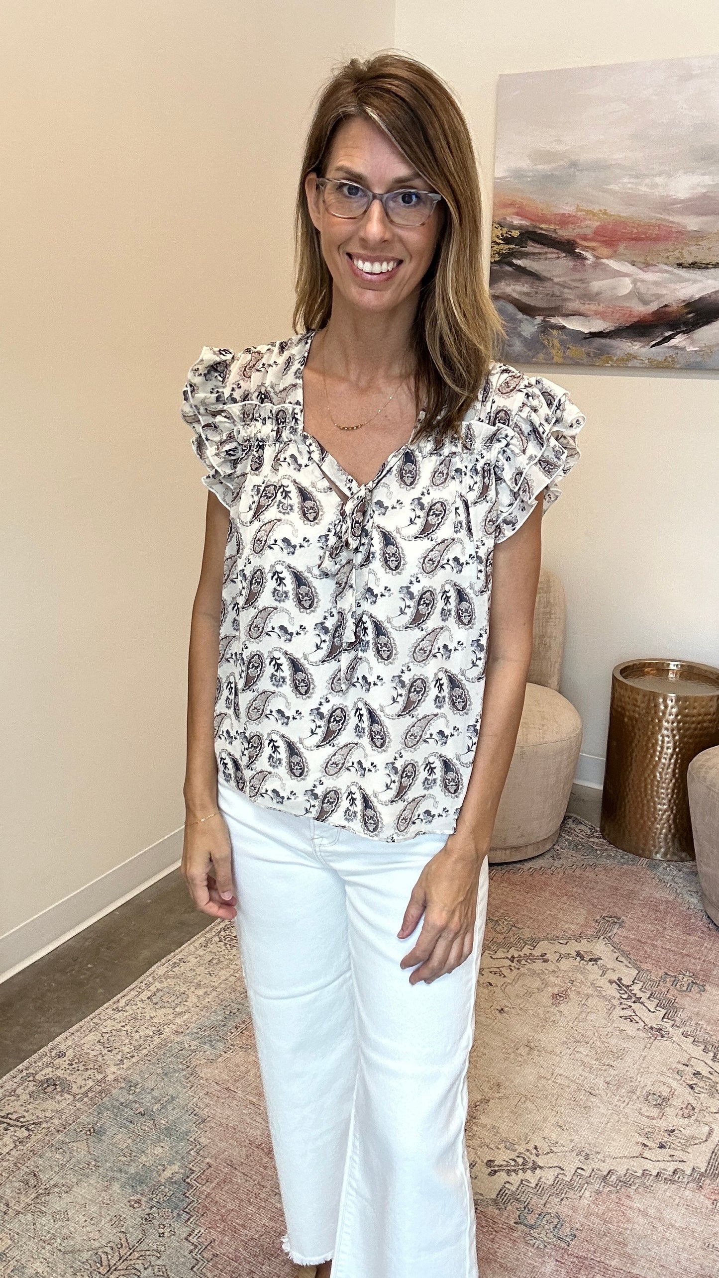 Ruffled Tie Front Short Sleeve Top