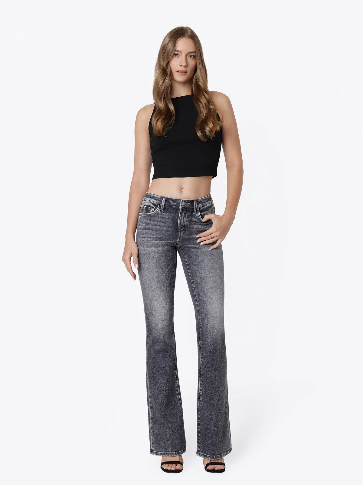 Mid Rise Full Length Gray Bootcut Jeans