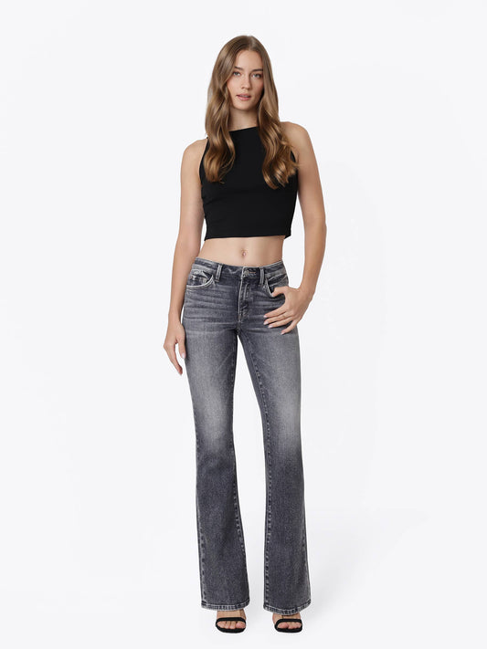 Mid Rise Full Length Gray Bootcut Jeans