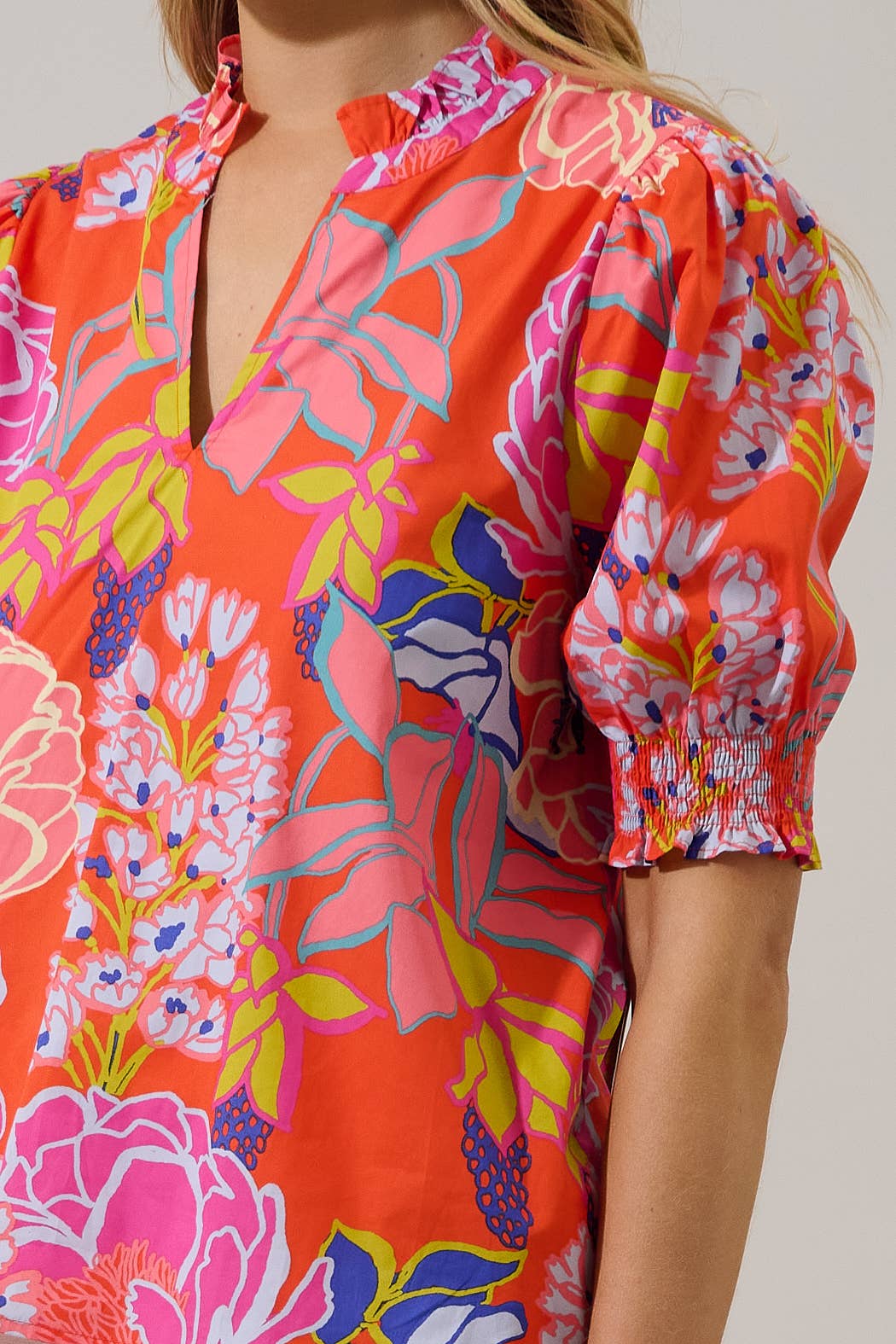 Split Neck Bold Floral Top