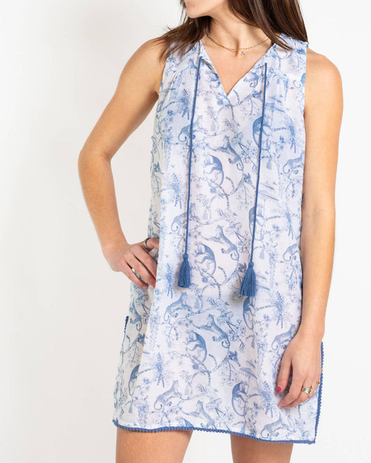 Borneo Sleeveless Cover-Up- White/Blue