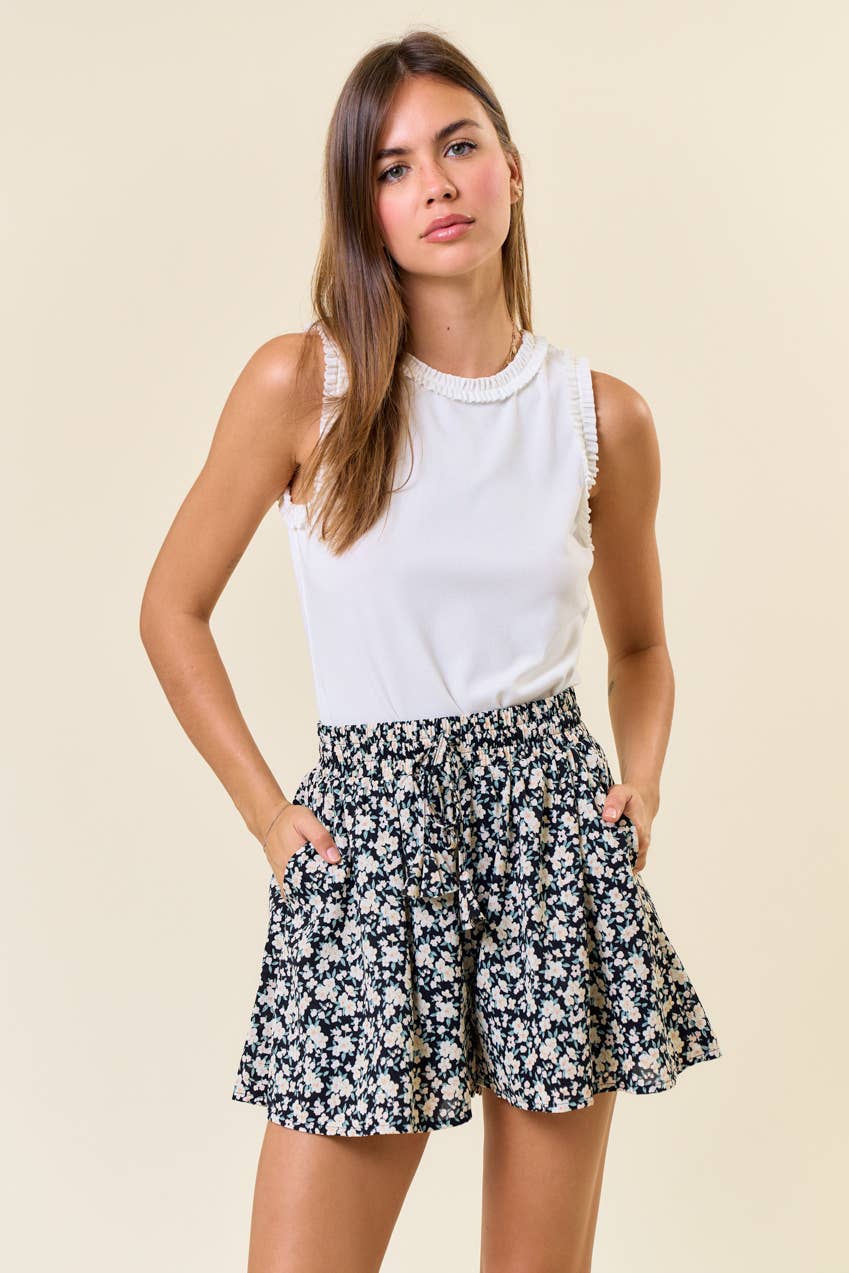 Floral Drawstring Wide Leg Shorts