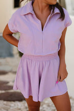 Load image into Gallery viewer, Lavender Zipper Collared Romper
