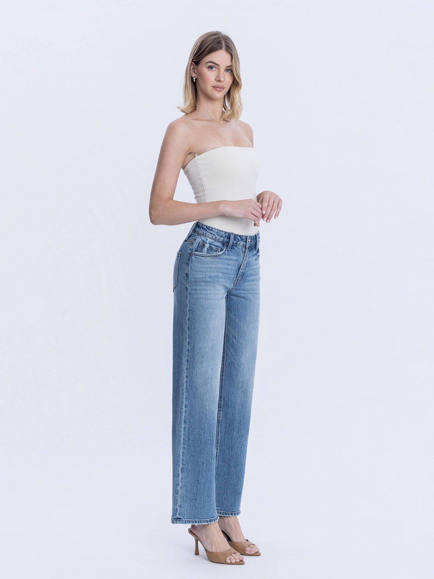 High Rise Full Length Wide Leg Jeans