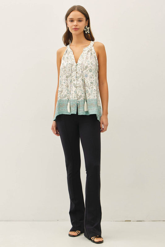 Paisley V-Neck Button Up Tank Top