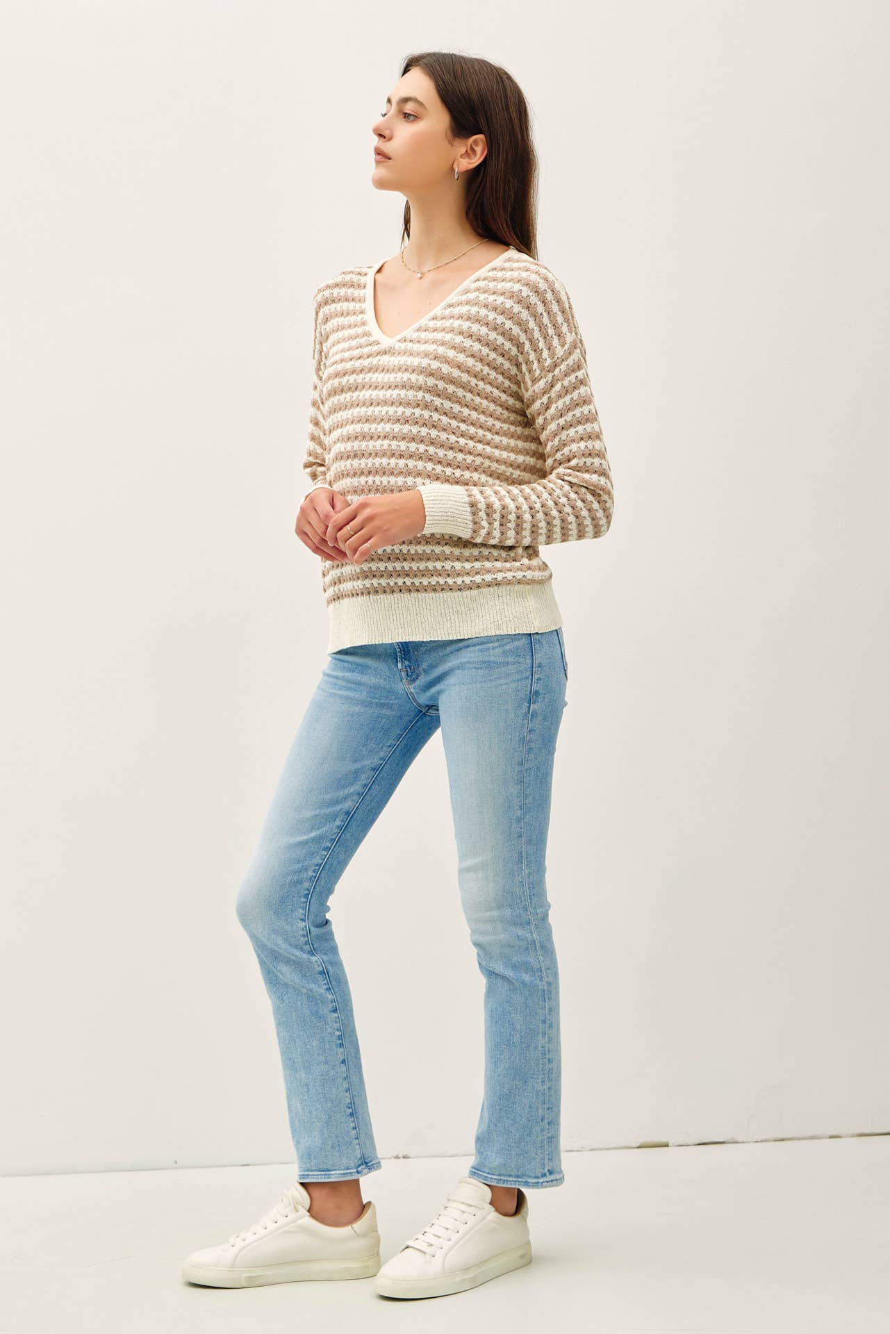 Striped Crochet Knit Sweater