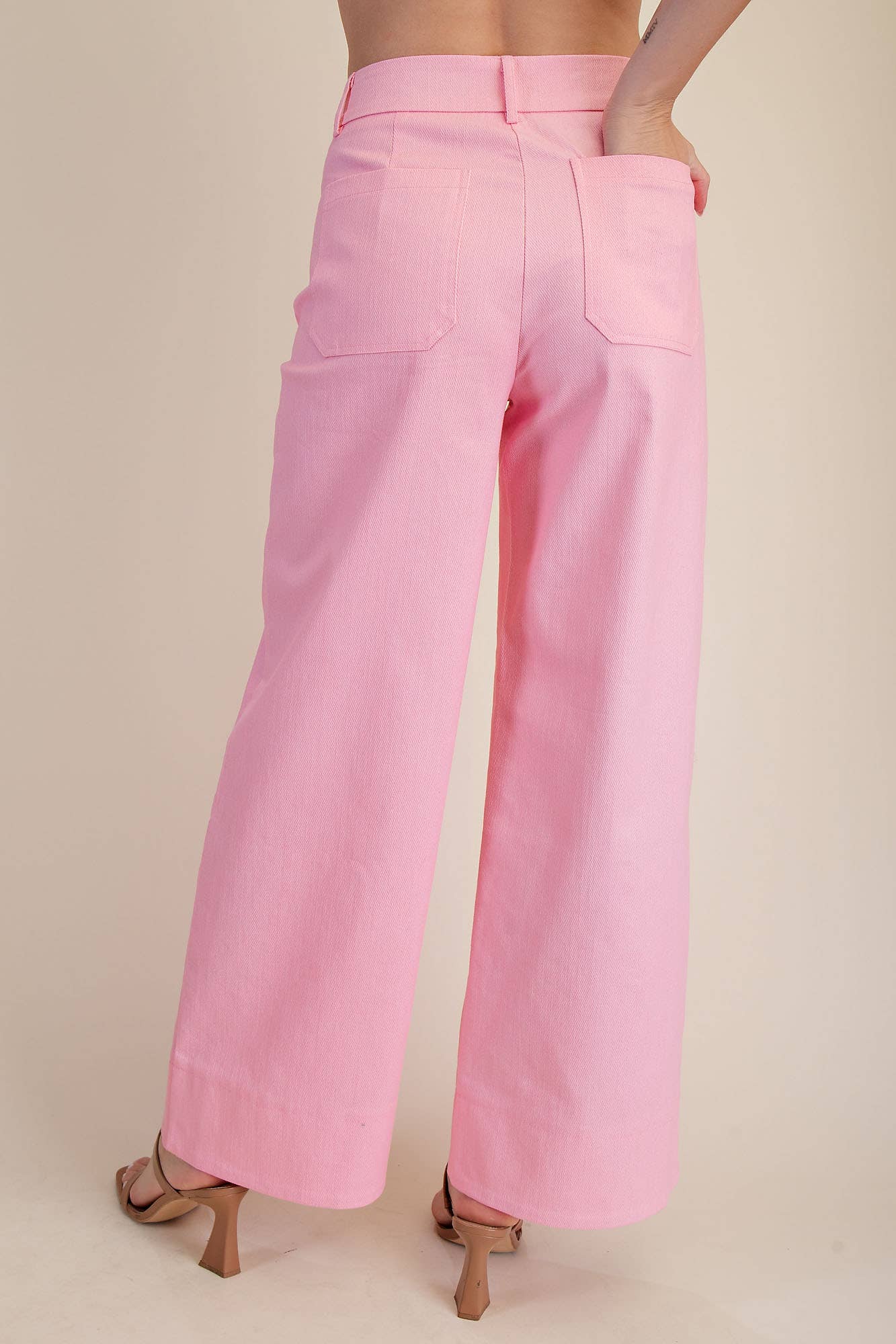 Pink Front Pocket Wide Jeans