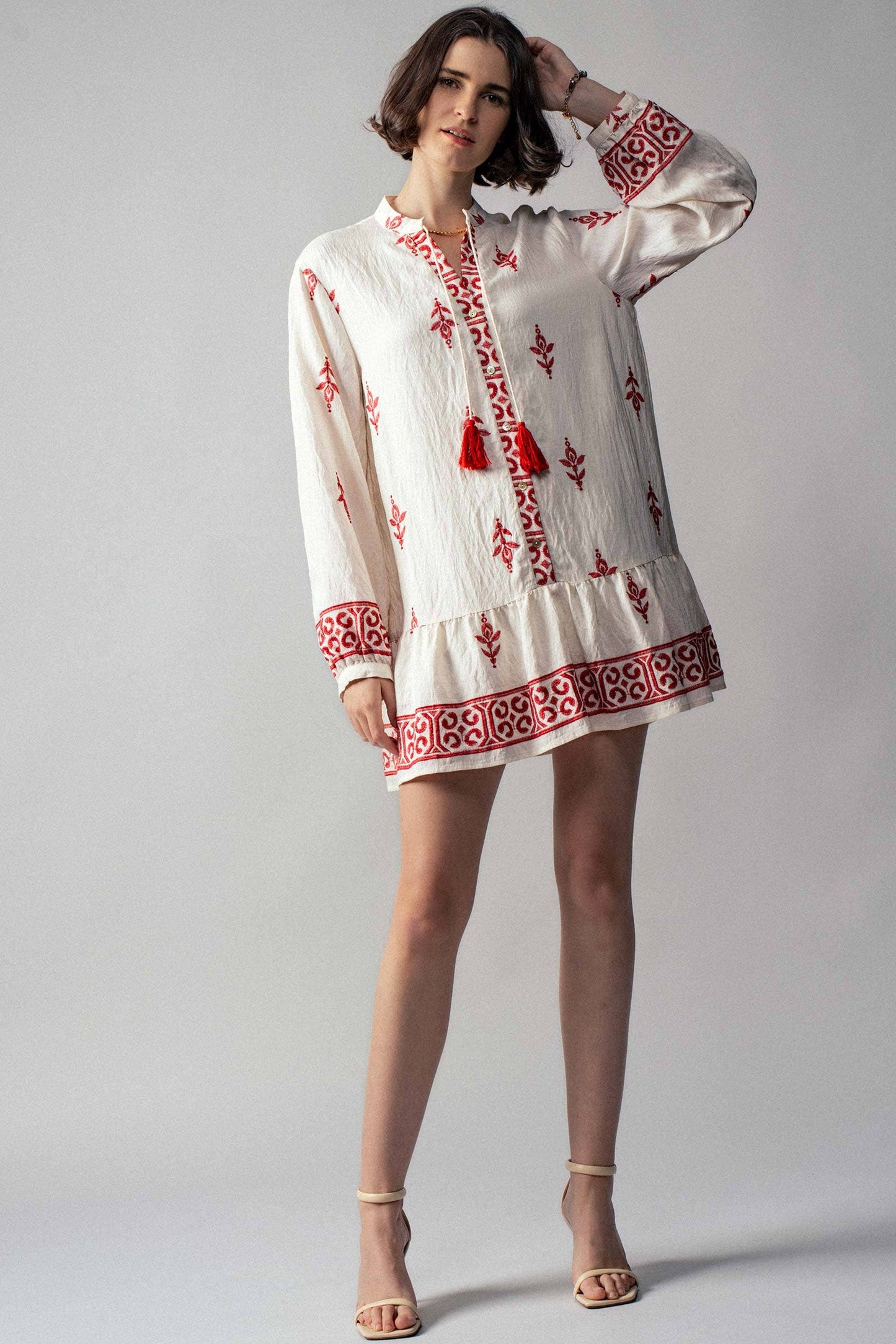 Western-Inspired Embroidered Peasant Tunic Dress