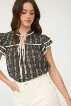 Load image into Gallery viewer, Floral Stripes Tie Front Ruffle Top

