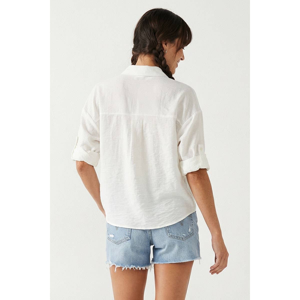 Linen Blend Rolled Sleeve Shirt