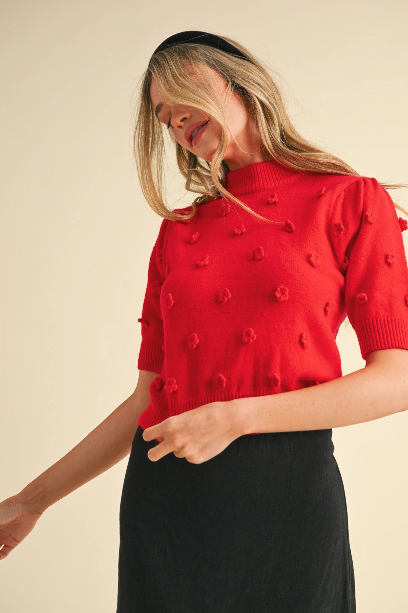 Raised Floral Short Sleeve Sweater