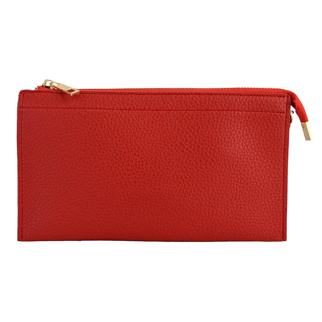 Solid Colored Leather Clutch Bag Removable Strap