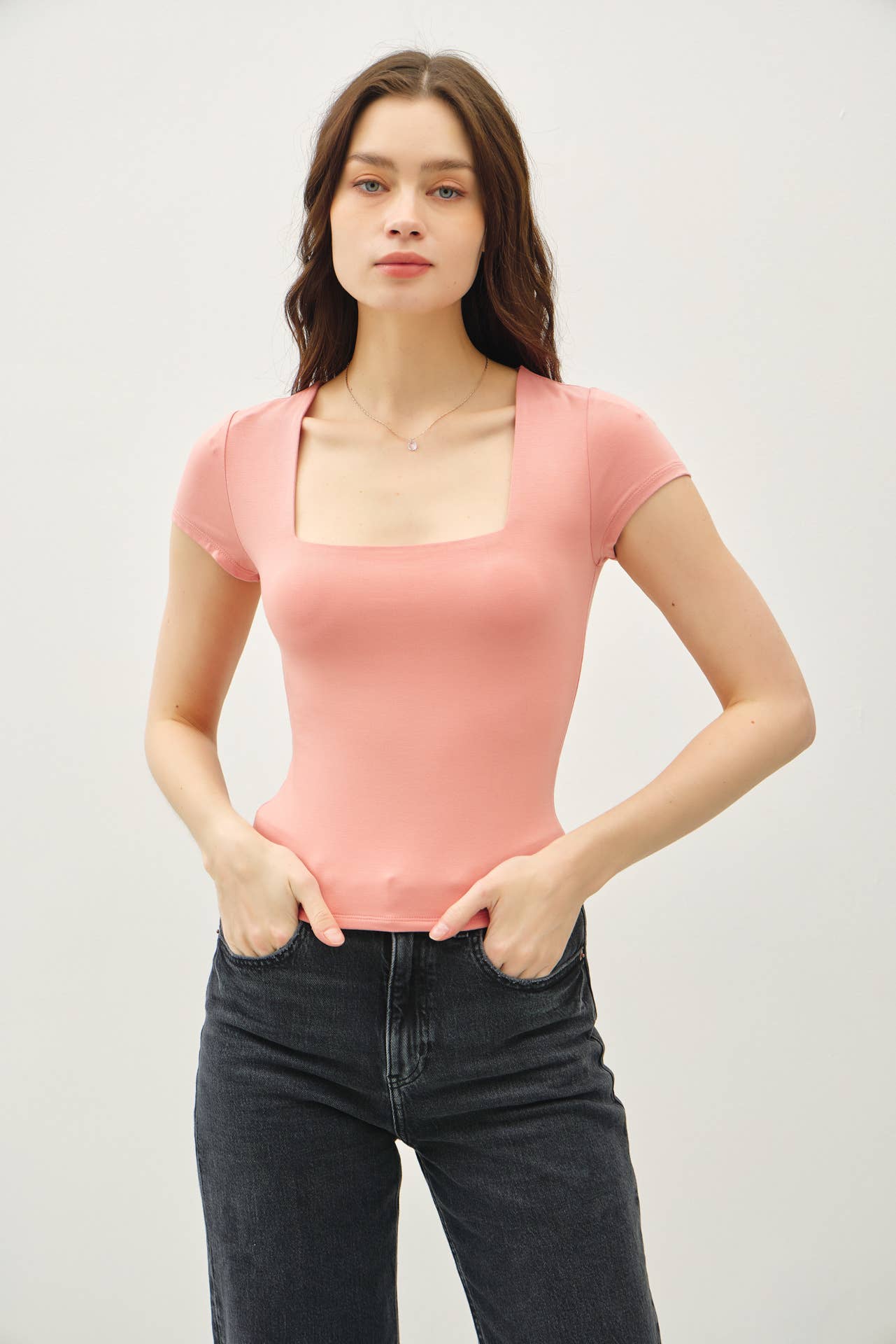 Square Neck Fitted Cap Sleeve Top