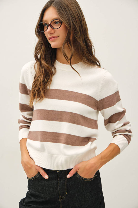 Cropped Long Sleeve Bold Stripe Sweater