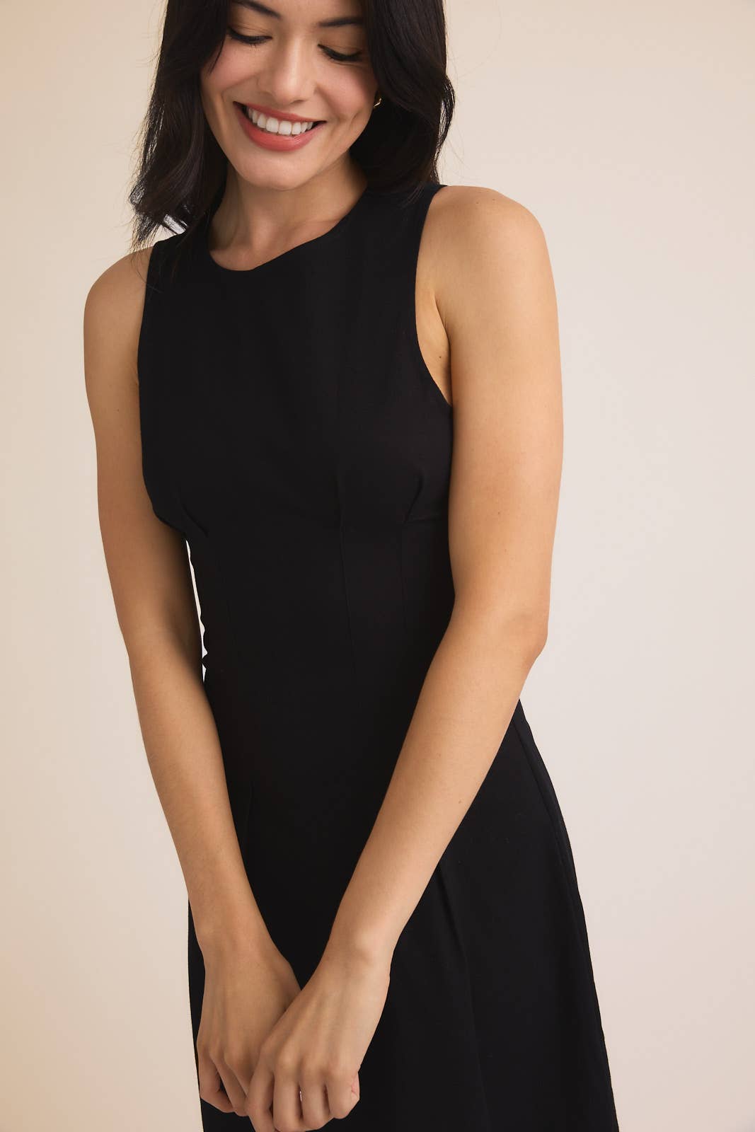 Sleeveless Pleated Twill Midi Dress