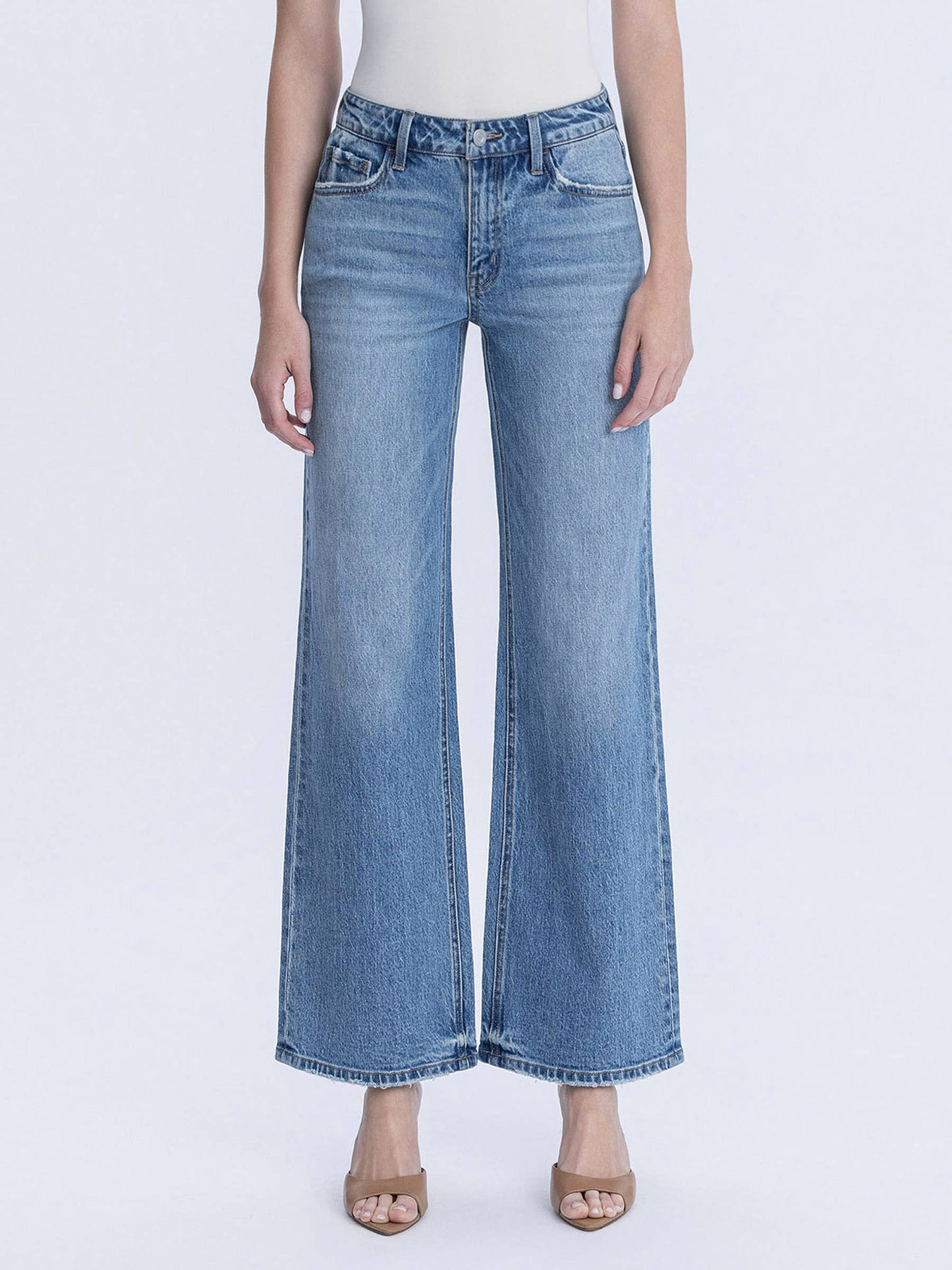 High Rise Full Length Wide Leg Jeans