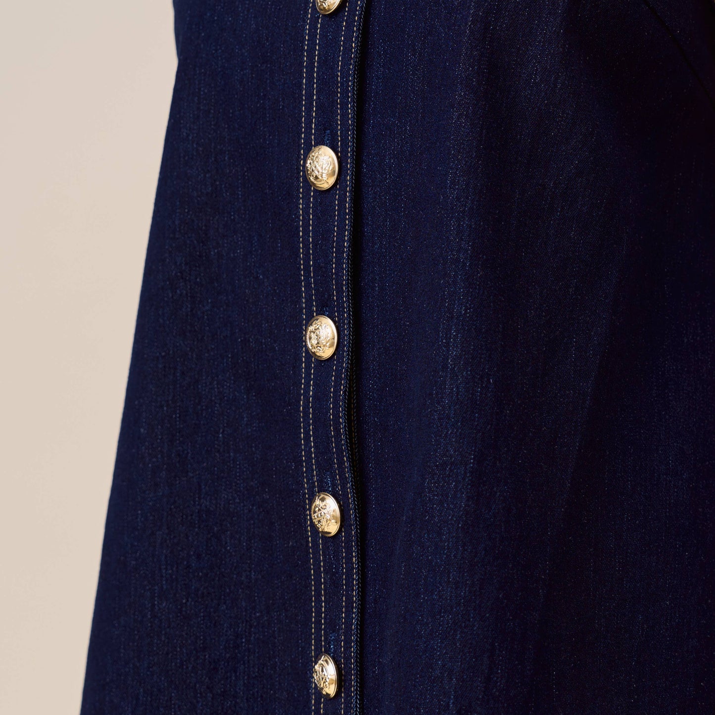 Button Stretch Denim Mini Dress