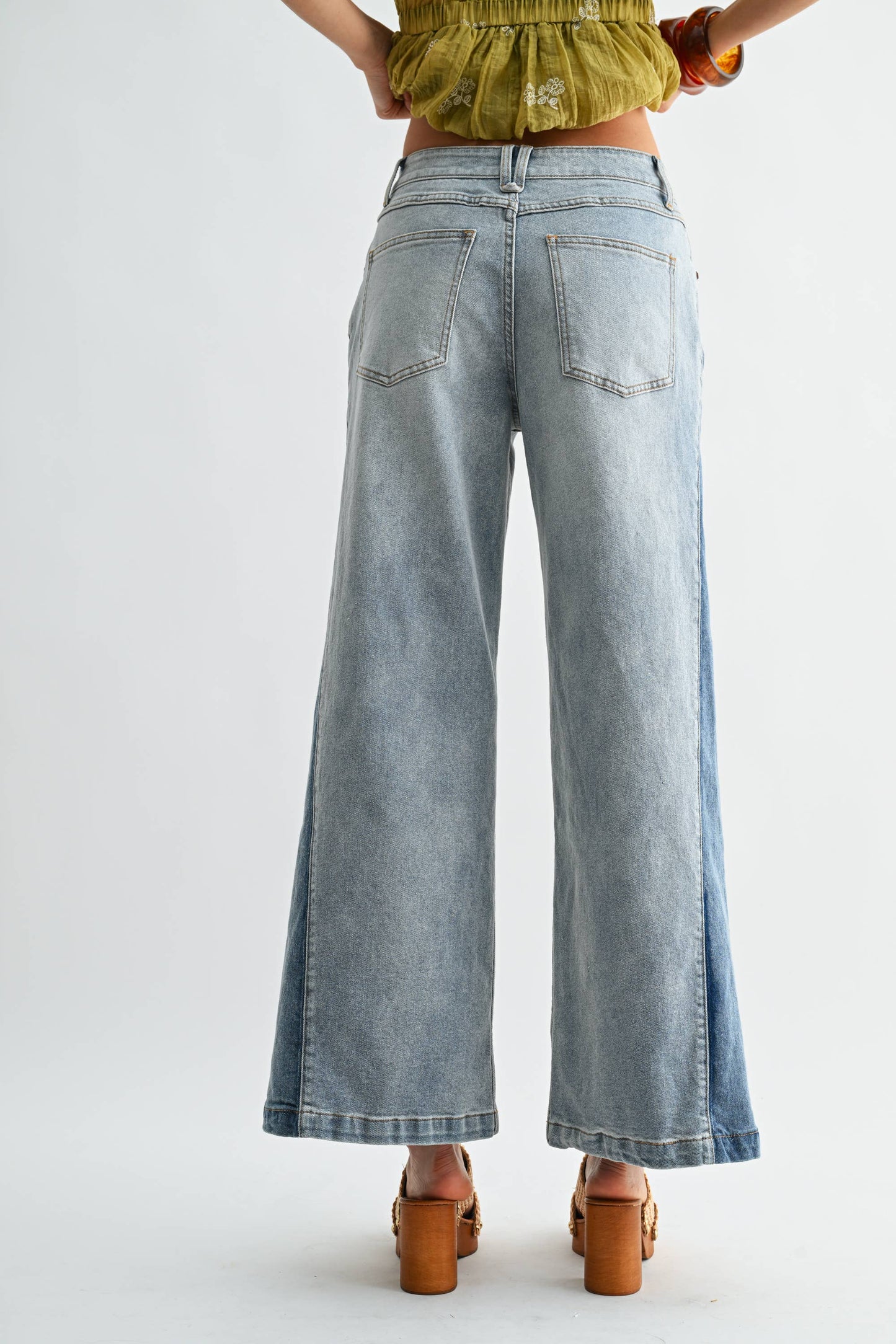Wide Leg Two-Tone High Waist Denim Jeans