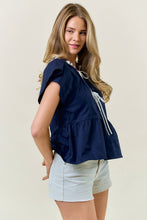 Load image into Gallery viewer, Flutter Sleeve Tie Front Peplum Top
