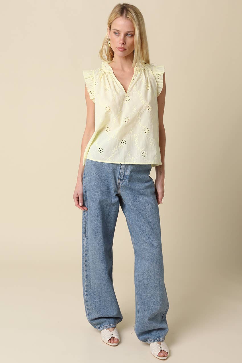 Eyelet Ruffle Sleeve Blouse