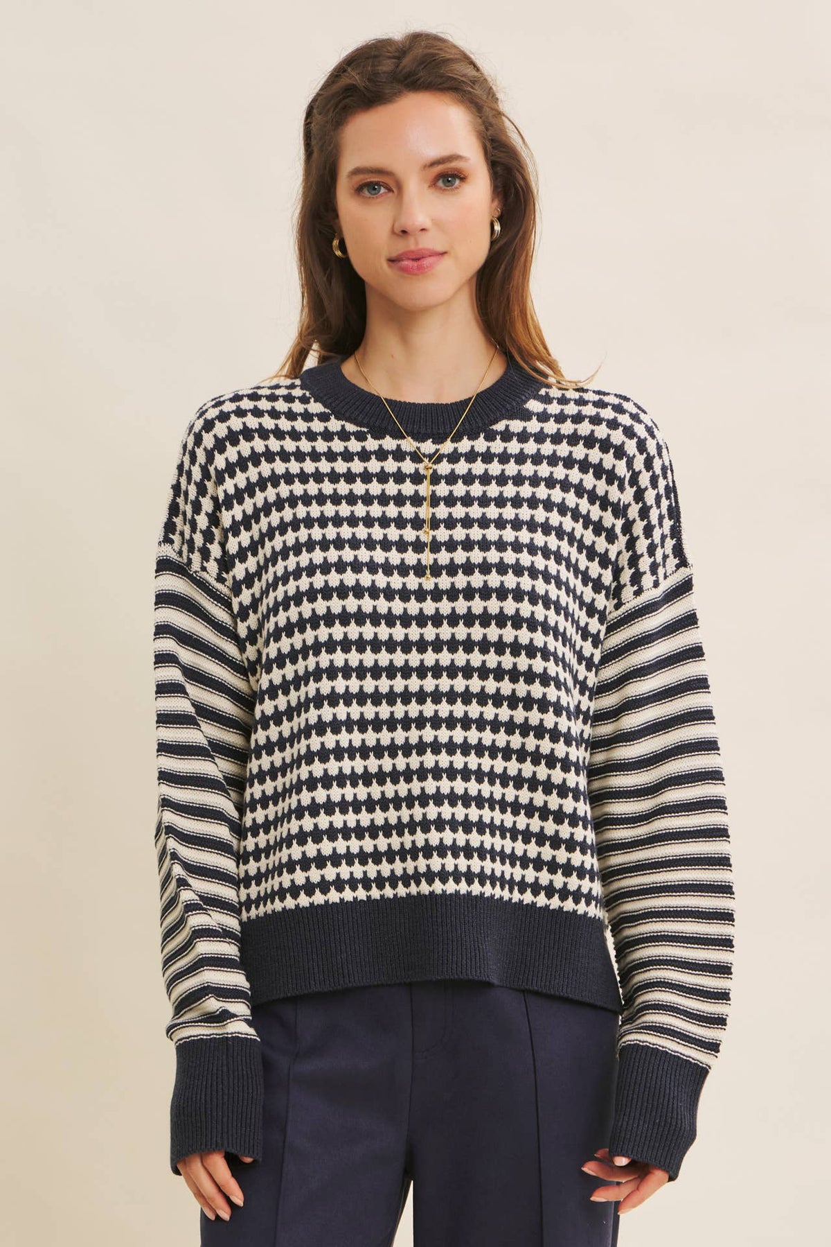 Textured Striped Crewneck Sweater