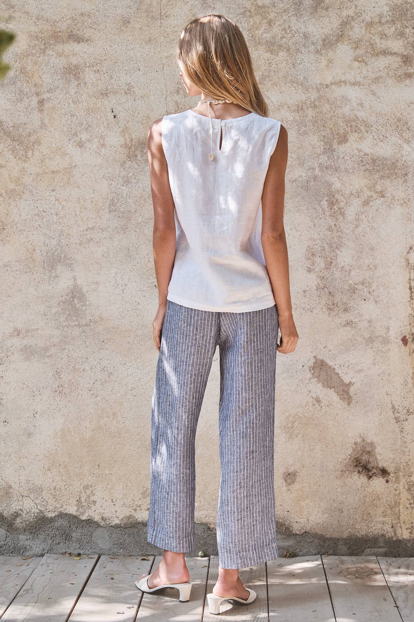 Linen Blend Wide-Leg Drawstring Pants