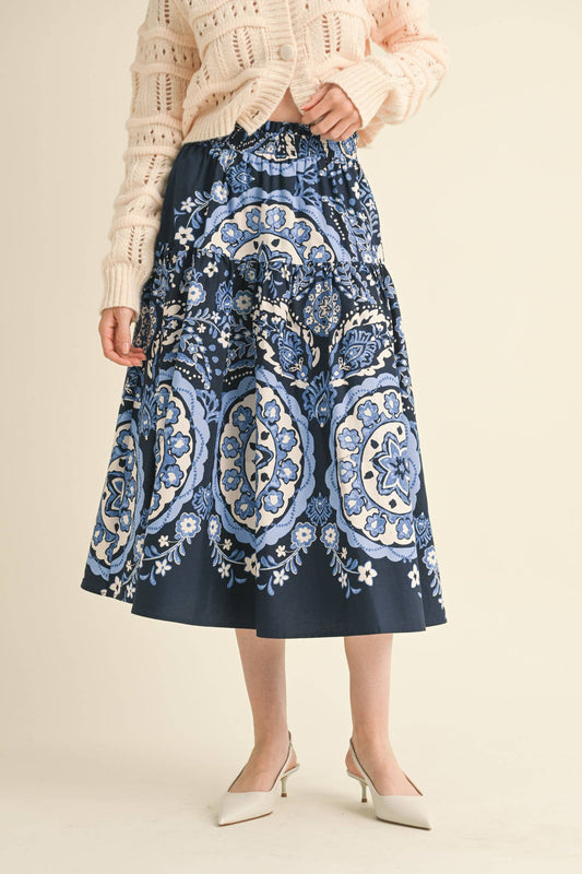 Rental- Smocked Waist High Rise Midi Skirt