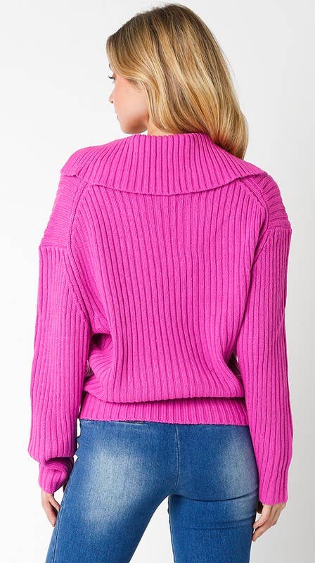 Wide Collar Ribbed Sweater