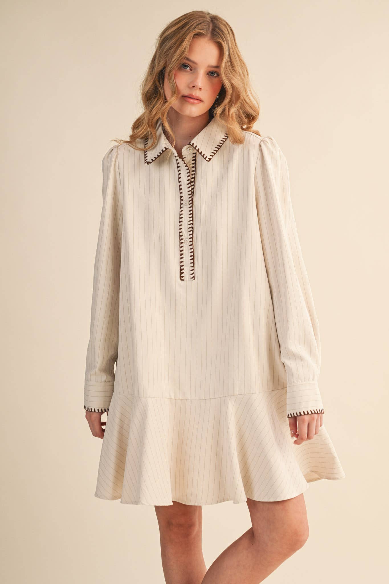 Rental - Contrast Stitch Striped Mini Dress