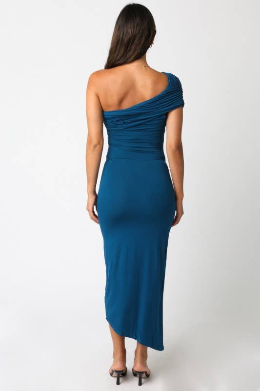 One Shoulder Ruched Jersey Dress